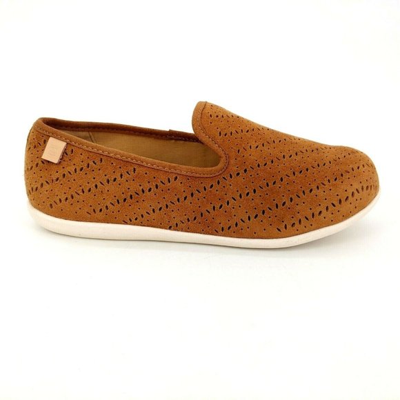 Spenco Womens Bailey Slip On Loafer Shoes Laser Cut Out‎ Suede Brown 5.5D New - Picture 1 of 10